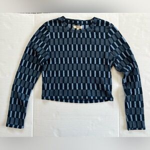 Madewell Blue Patchwork Fine Ribbed Supercrop Crewneck Long-Sleeve Tee Size M